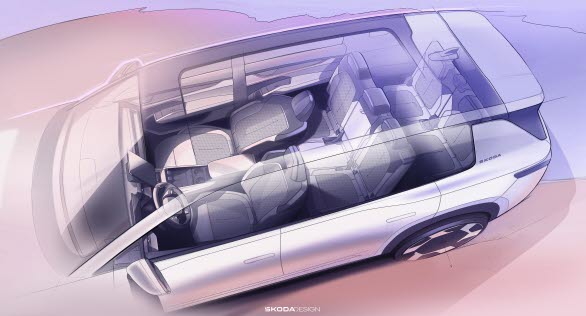 Škoda offers a first glimpse of the interior concept of its electric seven-seater Peaq