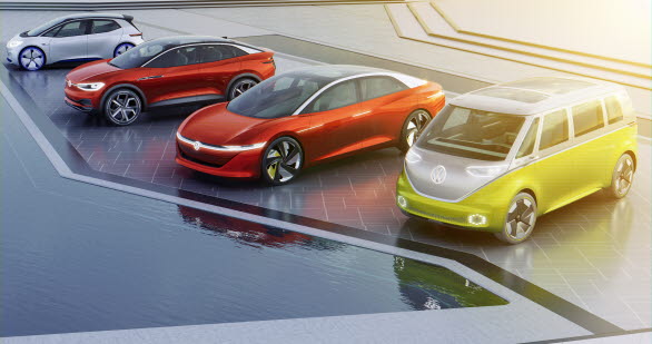 Volkswagens mål är att år 2025 ha lanserat mer än 20 nya, helt eldrivna bilar. Bilarna på bilden är konceptbilar.