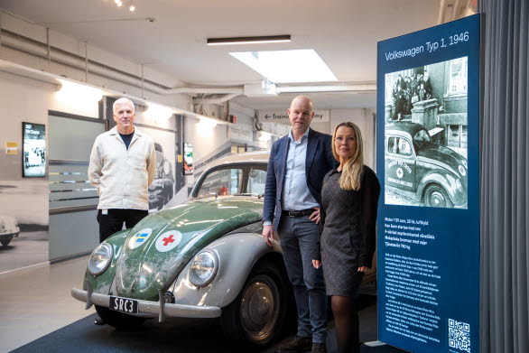 Teamet bakom Volkswagen Group Sveriges historiska utställning: Mulle Jäderlund, Marcus Thomasfolk och Susanne Karlsson.